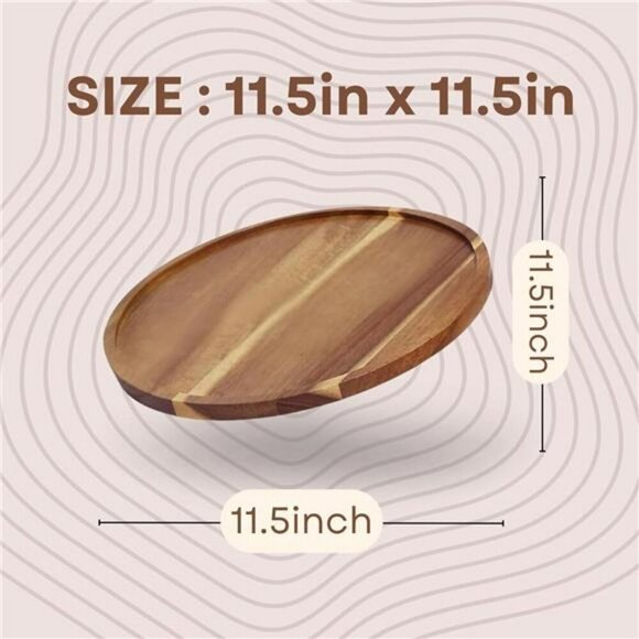 Acacia Wood Round Tray Decorative Coffee Table Centerpiece Kitchen Decor - Picture 3 of 7